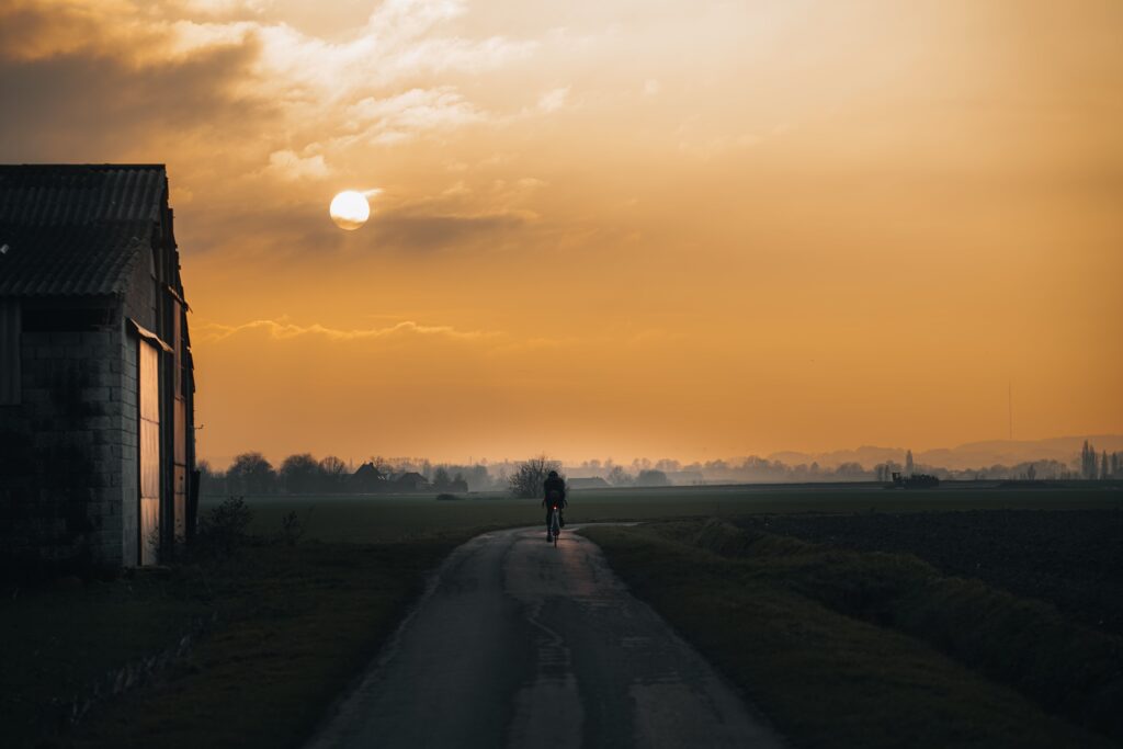 Cyclism. Nol van Loon cycles trough Flanders Fields during a 1200km ultra